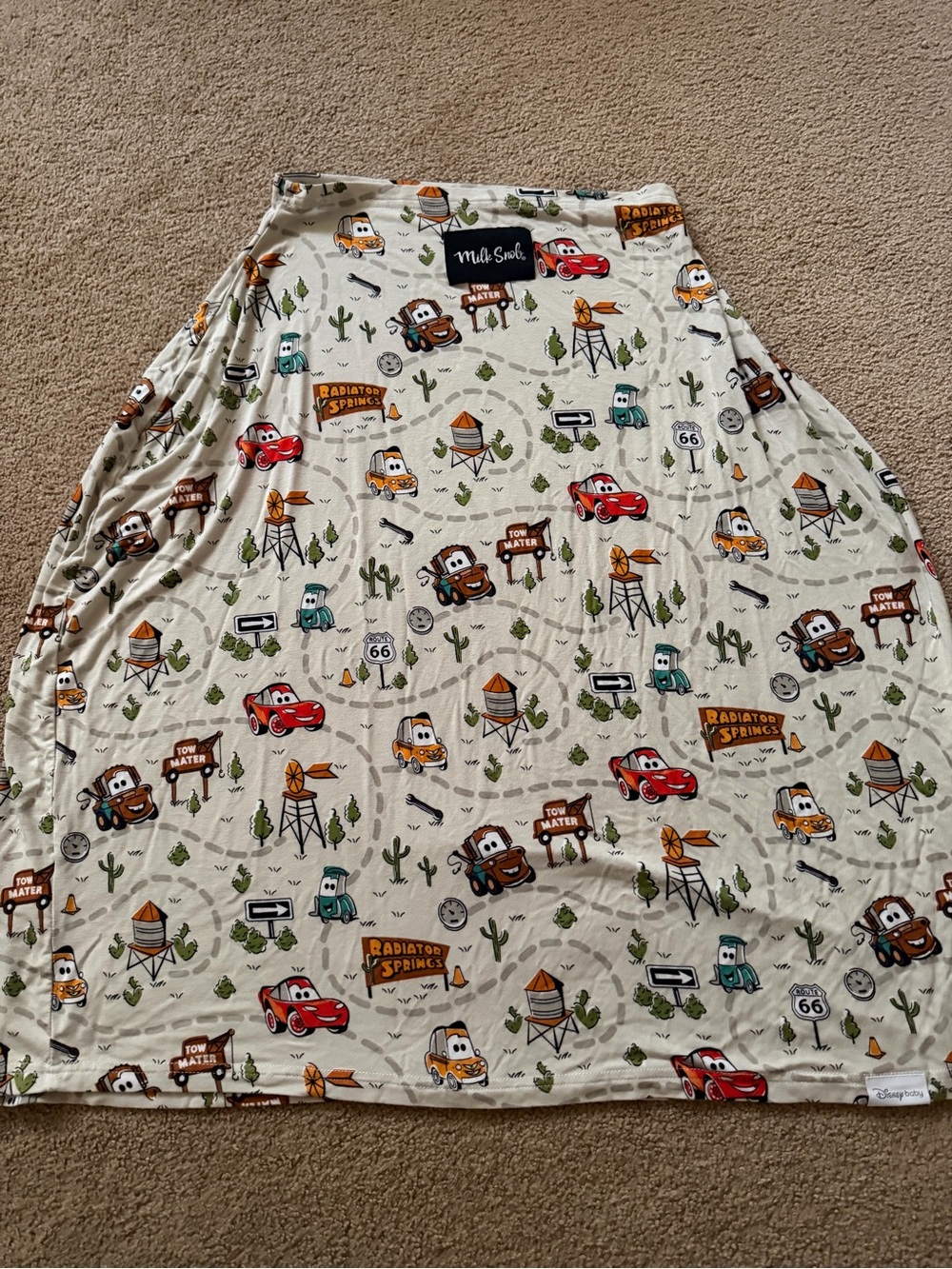 Milk Snob Car Print Car Seat Cover - Cream with Red & Brown Cars